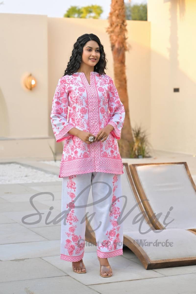 Handcrafted Linen Floral Co-ord Set