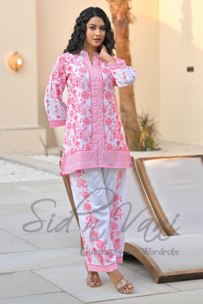 Handcrafted Linen Floral Co-ord Set