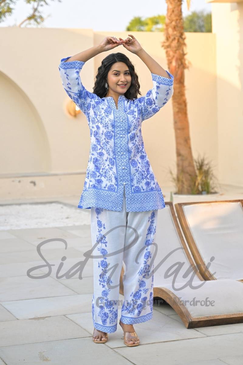 Handcrafted Linen Floral Co-ord Set